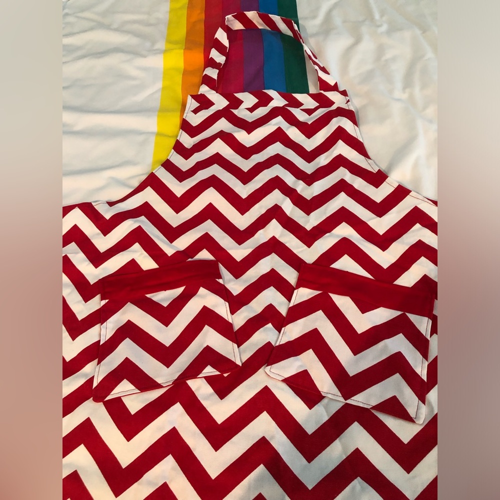 Handmade Red Chevron Full Bib Apron With Pockets
